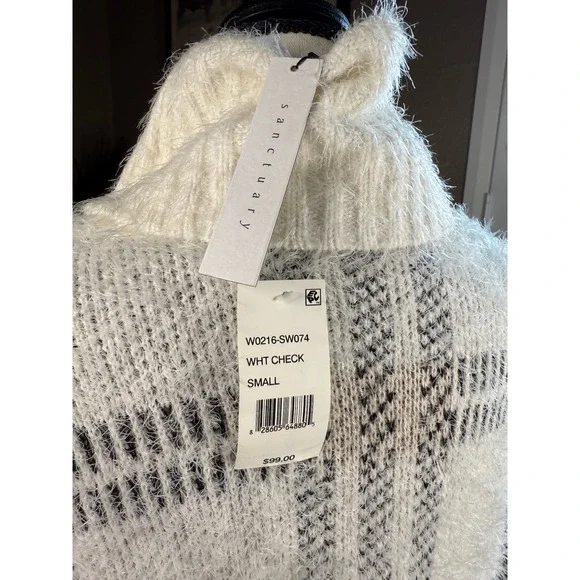 NWT Sanctuary White Check‎ Plaid Fuzzy Knit Turtleneck Sweater Womens Small - Picture 6 of 9